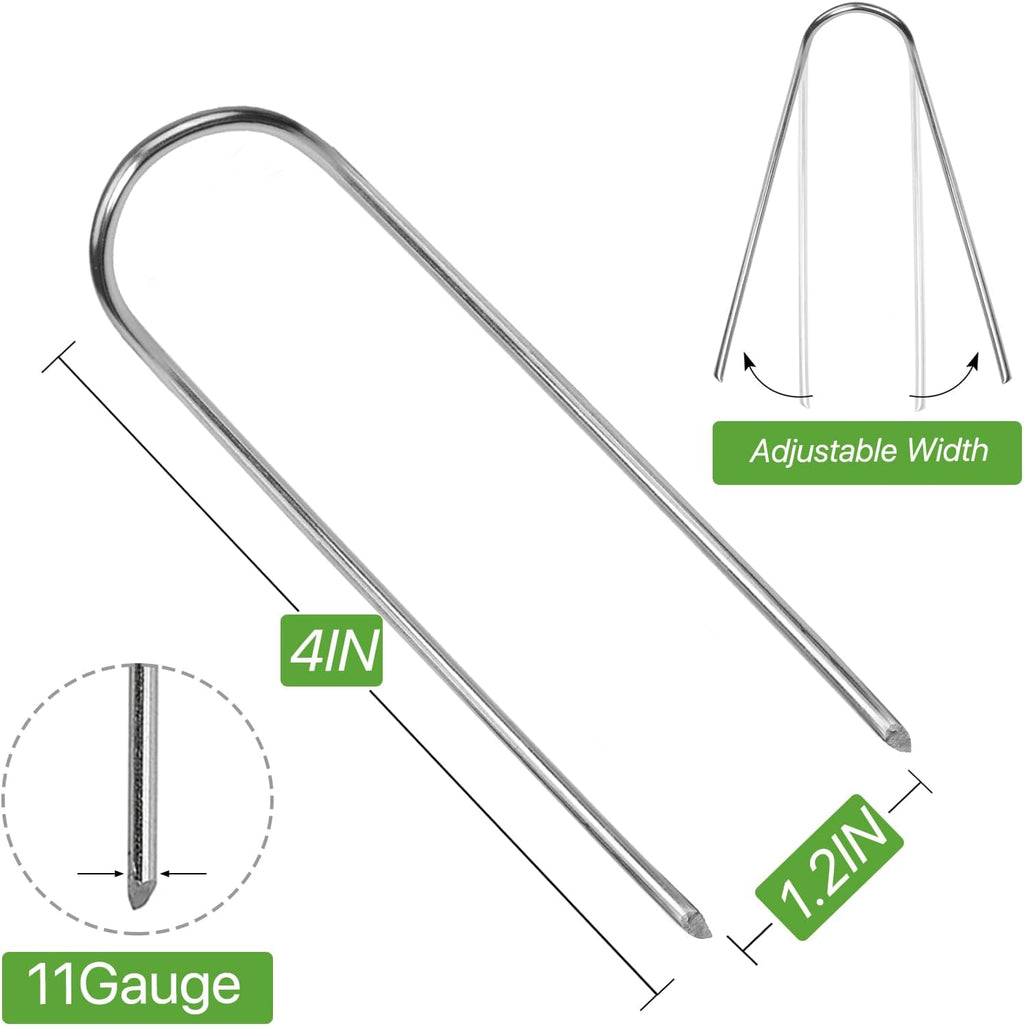 4 Inch 160 Pack U - Shape Garden Stakes Line & Irrigation Stakes | 11 Gauge Galvanized Landscape Staples for Tube