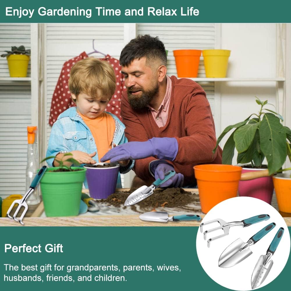 FANHAO Garden Tools Set, 3 Piece Heavy Duty Gardening Tools Cast Aluminum with Soft Rubberized Non-Slip Handle, Durable