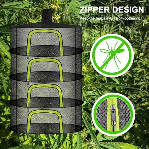 Doacpr 4-Layer Hanging Herb Drying Rack, Foldable Mesh Net with Zipper