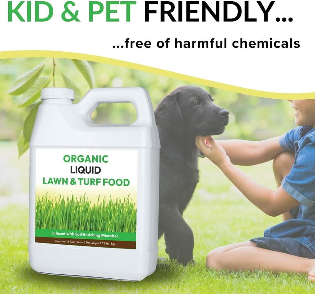 Organic Liquid Lawn & Turf Food - Rapid Green-Up Concentrate | Infused with a Broad Spectrum of Soil Enriching Microbes