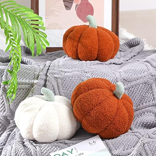 Kajaia 2 Pcs 3D Pumpkin Pillow Fall Decor Cushions,White, Brown