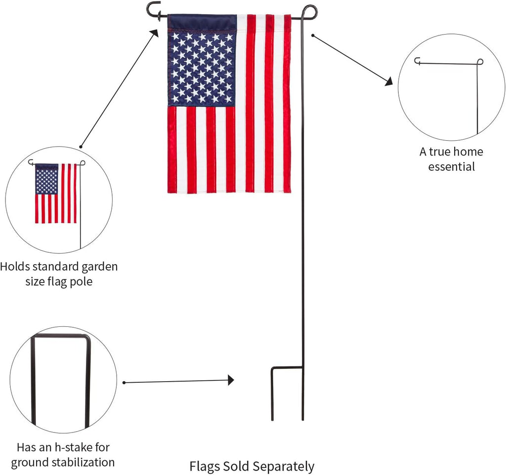 Evergreen Flag Black Iron Cemetery Garden Flag Stand - 15”W x 28”H