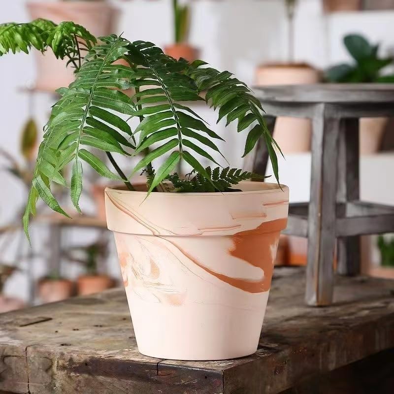 Random Mood Macchiato Terracotta Plant Pots – Handmade 6-Inch Clay Ceramic Flower Pots with Drainage Holes, Set of 3 –