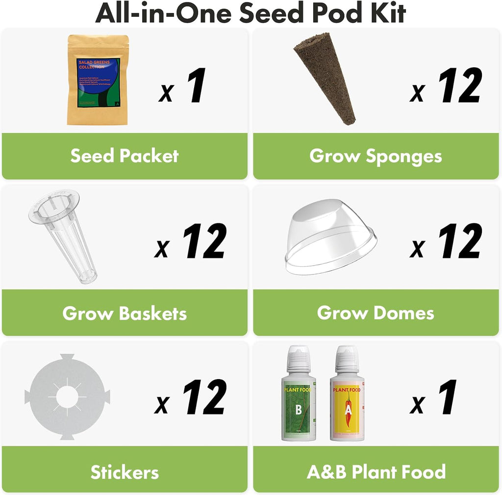 Lyko Heirloom Salad Greens Seed Pod Kit for AeroGarden, iDoo, Ahopegarden, GARDENCUBE, 12 Pods with American Fast/Paris