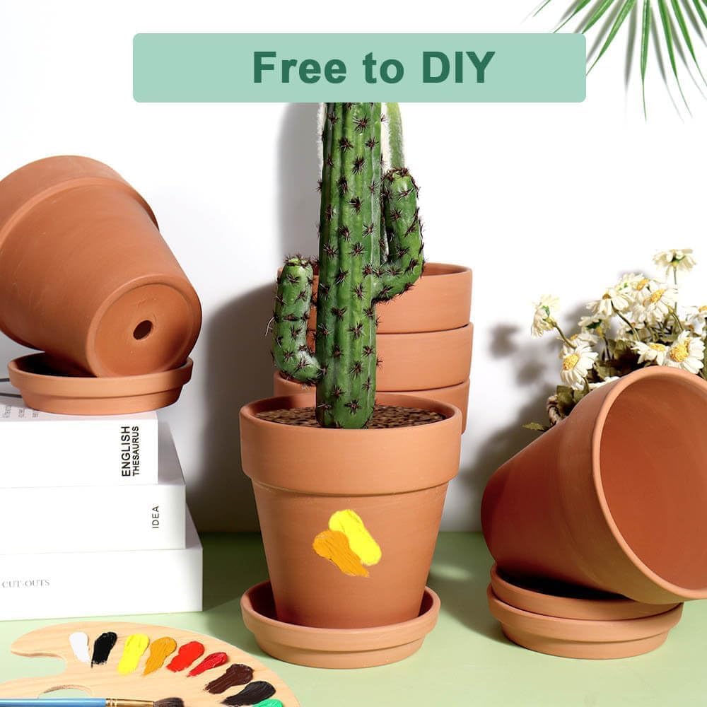 Terra Cotta Pots with Saucer - 6 Pack 5 Inch Clay Pot Ceramic Pottery Planter Cactus Flower Pots Succulent Pot Drainage