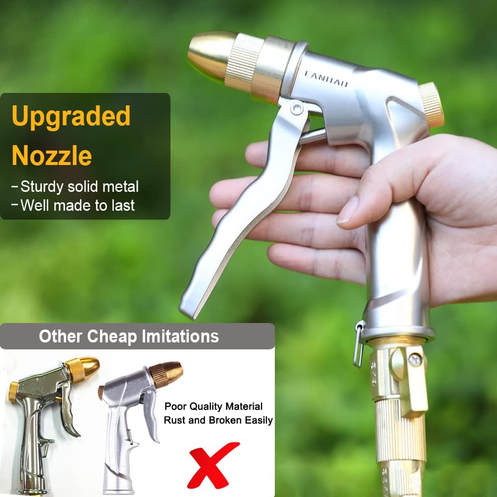 FANHAO 100% Metal Garden Hose Nozzle Heavy Duty, Leakproof, High Pressure | Rustproof Zinc Alloy, Hands-Free Lock