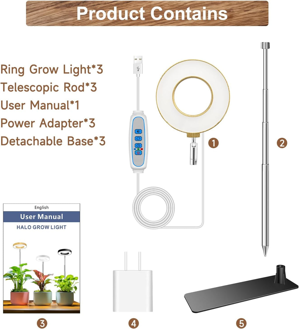 Aokrean Grow Light, Full Spectrum Plant Lights for Indoor Growing with Base | 48 LEDs Halo Grow Lamp for Small Plants