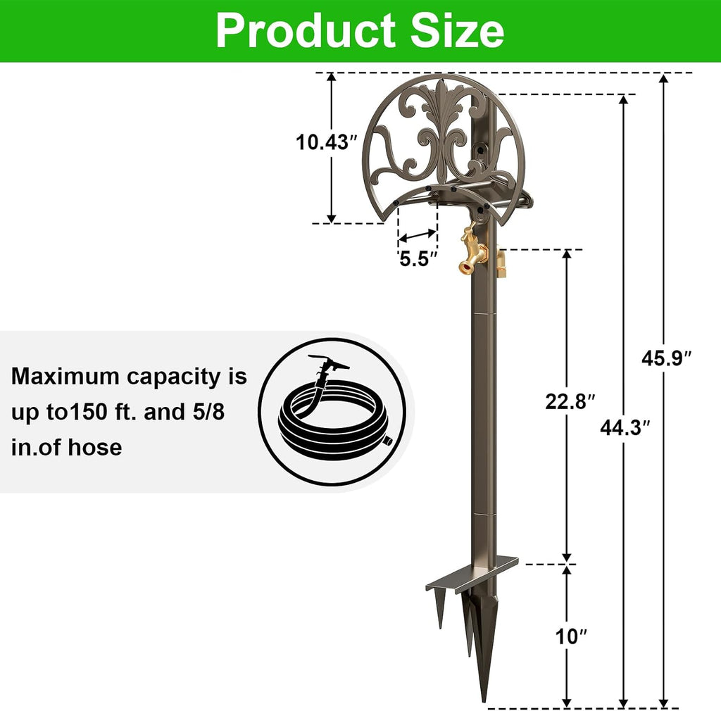 GOFORWILD Hose Stand with Brass Faucet, Holds 150 ft 5/8-in Hose | Detachable Heavy Duty Water Hose Holder