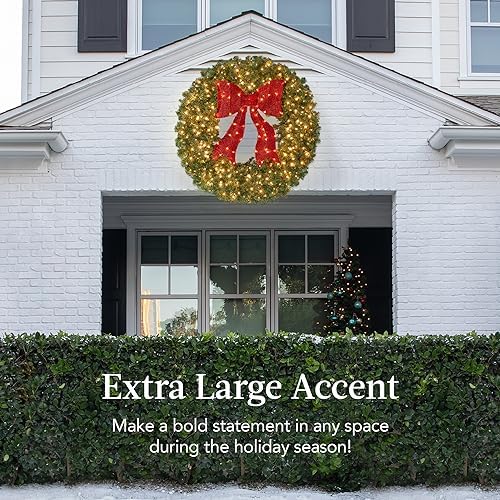 Best Choice Products 48in Large Artificial Pre-Lit Fir Christmas Wreath Holiday Accent Decoration for Door, Mantel w/Red Lighted Bow, 250 LED Lights, 714 PVC Tips, Power Plug-in