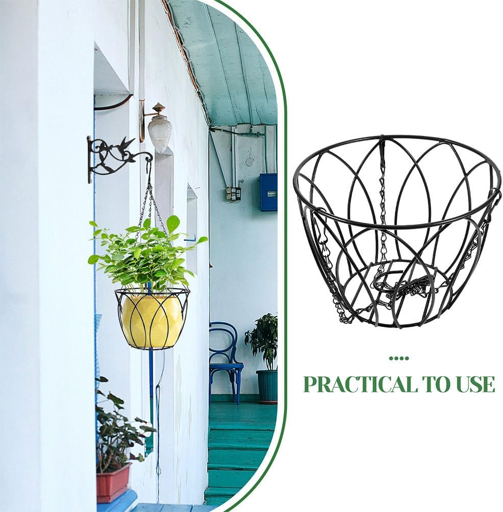 Happyyami Hanging Railing Planter Metal Flowerpot Holder with Chains 8.07 X 8.07 X 5.51 in Hanging Flower Holder for