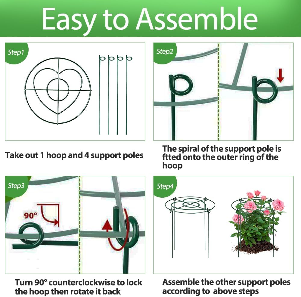 Peony Cages and Supports Pack 6 PCS ,11.8" Dx15.8" H Heavy Duty Plant Support Cage Set for hydrangeas, Roses and