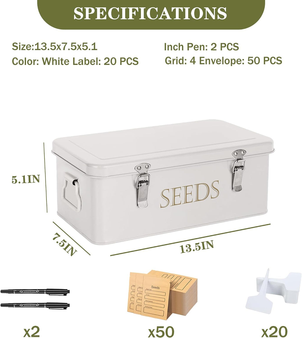 ECOPARK Seed Storage Box, Professional All-in-one Kit | with 2 Pens, 20 Plant Labels and 50 Seed Envelopes, Metal