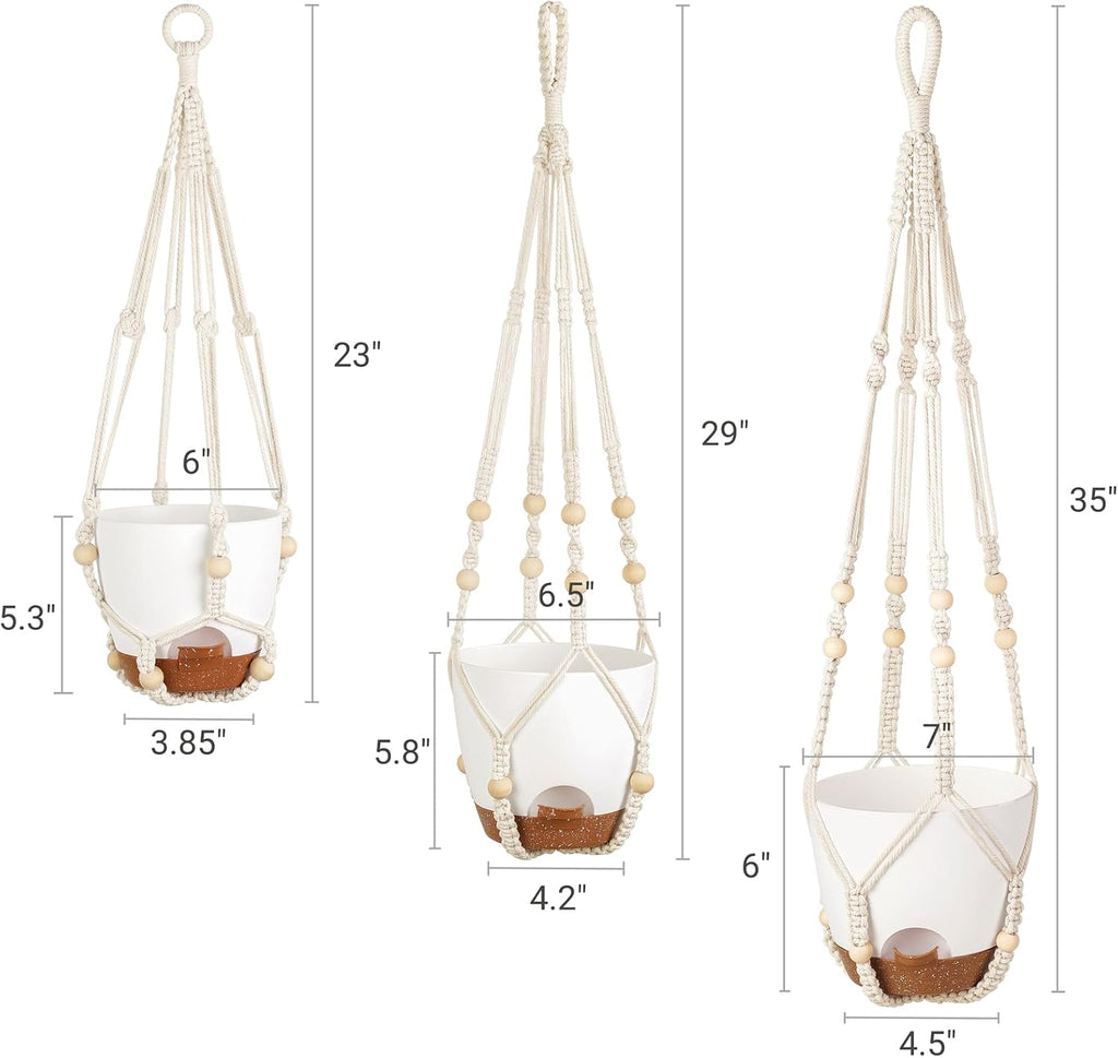Mkono 3 Pack Hanging Planters for Indoor Plants, Macrame Hangers, 3 Sizes | Self-Watering Plant Pots, 35"/29"/23"
