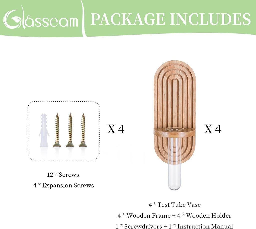 Glasseam Wall Plant Propagation Station: Hanging Glass Propagation Vases | Set of 3, Boho, Rustic Wooden Hydroponic