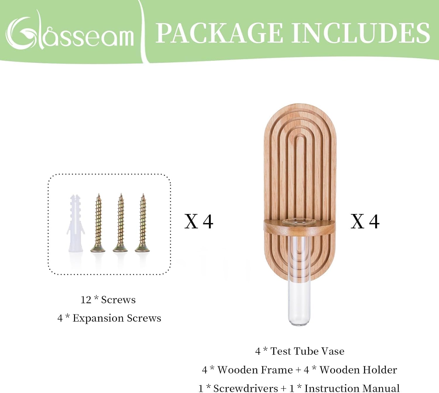Glasseam Wall Plant Propagation Station: Hanging Glass Propagation Vases | Set of 3, Boho, Rustic Wooden Hydroponic