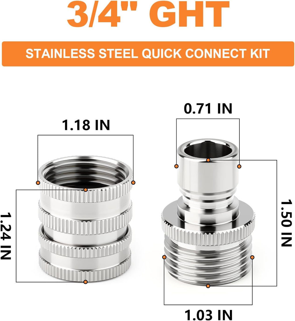 GASHER 5PCS Stainless Steel Quick Connect Kit, 3/4 Inch GHT Female Coupling for Garden Hose, Irrigation