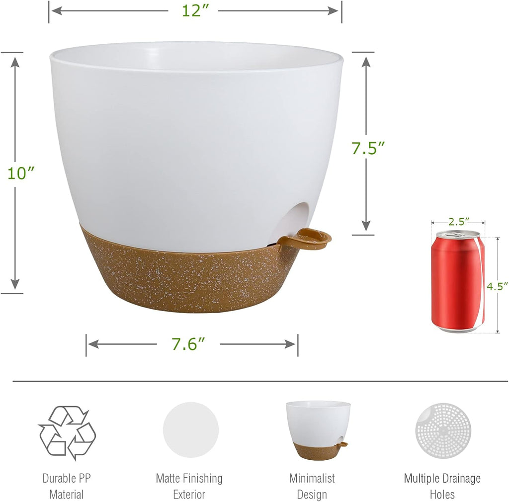 UOUZ 12inch 2Pack Large Self Watering Planters, Plastic Plant Pots with 60oZ Removable Deep Reservoir and Multi Mesh