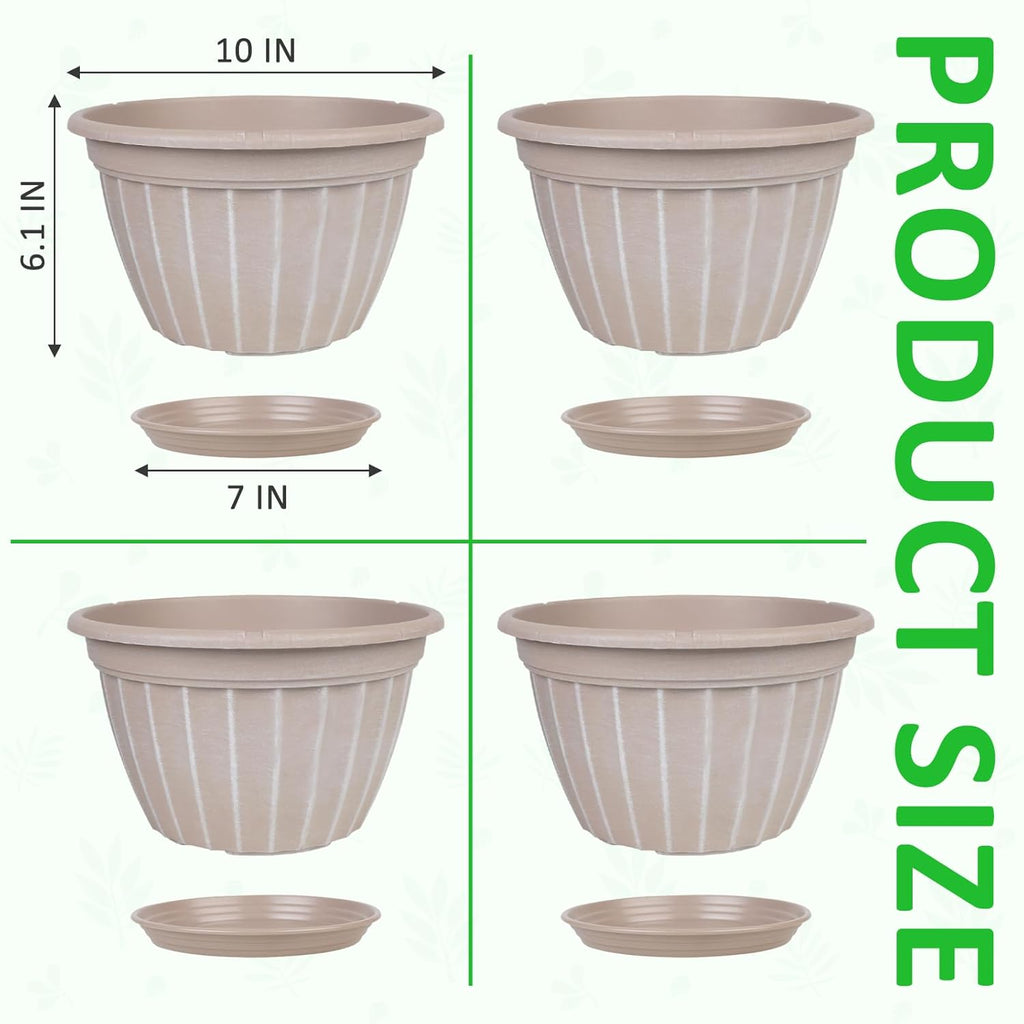 10 Inch Plant Pots,4 Pack Flower Pot,Planters Pot with Drainage Hole | Modern Planters for Outdoor Plants with