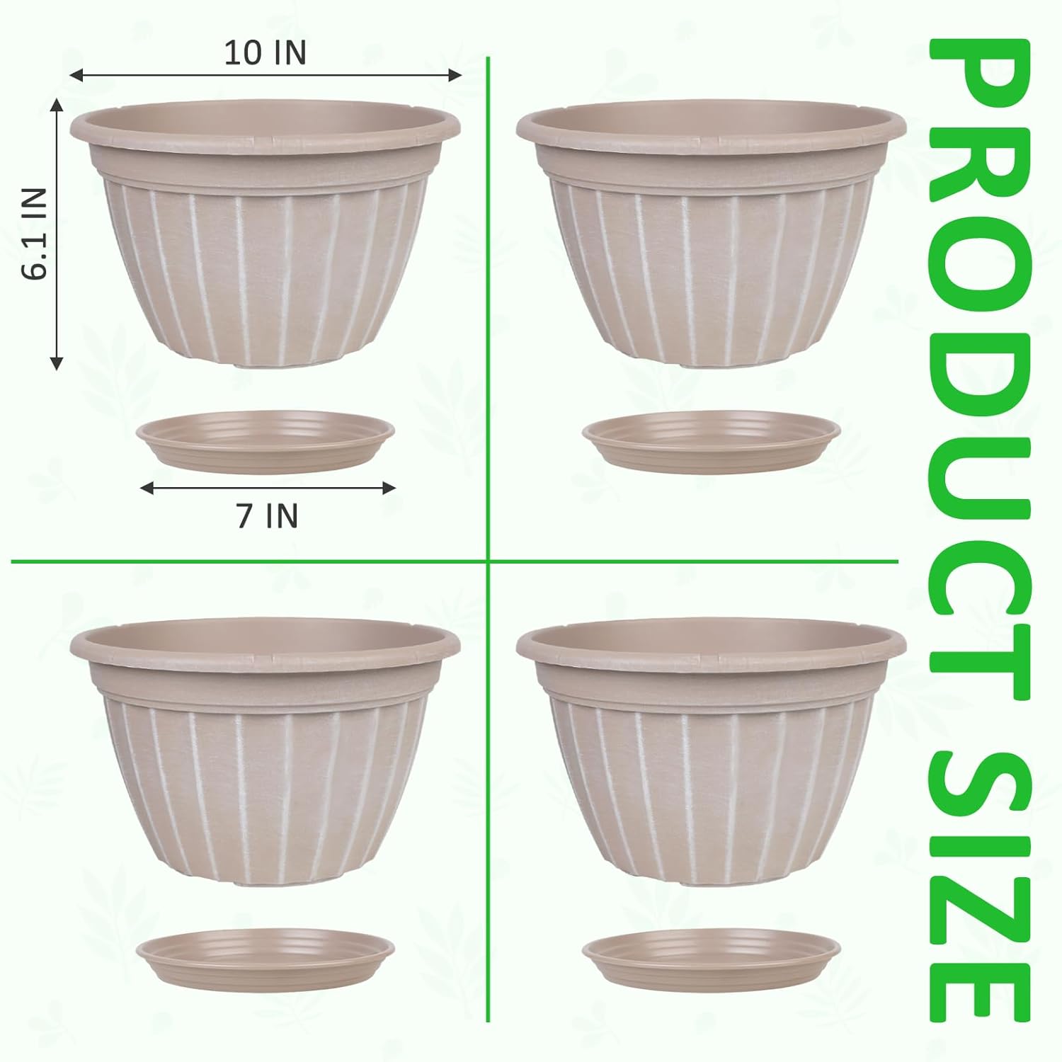 10 Inch Plant Pots,4 Pack Flower Pot,Planters Pot with Drainage Hole | Modern Planters for Outdoor Plants with