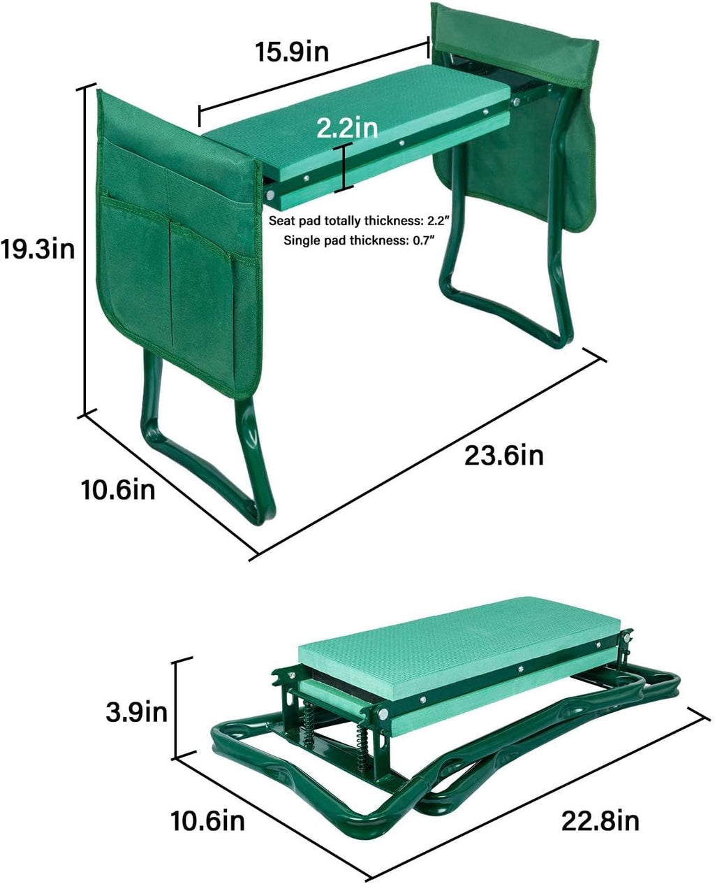 iPower Garden Kneeler and Seat with Sturdy Soft EVA Foam Pad, Foldable Kneeling Bench, 2 Tool Pouches Included, for