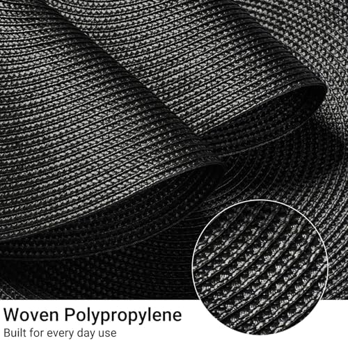 FunWheat Round Braided Placemats Set of 4 Table Mats for Dining Tables Woven Washable Non-Slip Place mats 15inch (Black, 4pcs)
