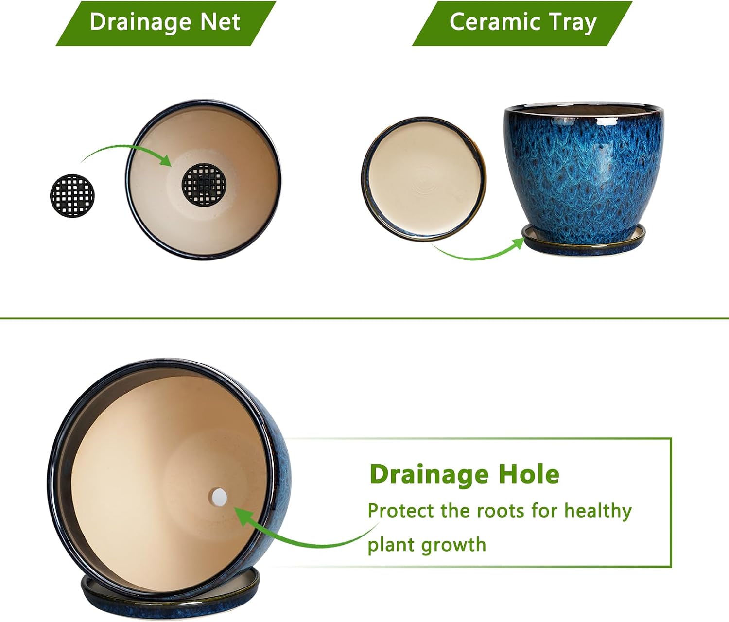 10 Inch Ceramic Planter Pot Round Plant Pot for Indoor Plants Outdoor Large Flower Pot with Drainage Hole and Saucer