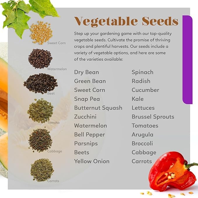 Ark Seed Kits-Organic 30 Heirloom Varieties, Over 10,000 Non-GMO Seeds Including Zucchini, Watermelon, Bell Pepper &
