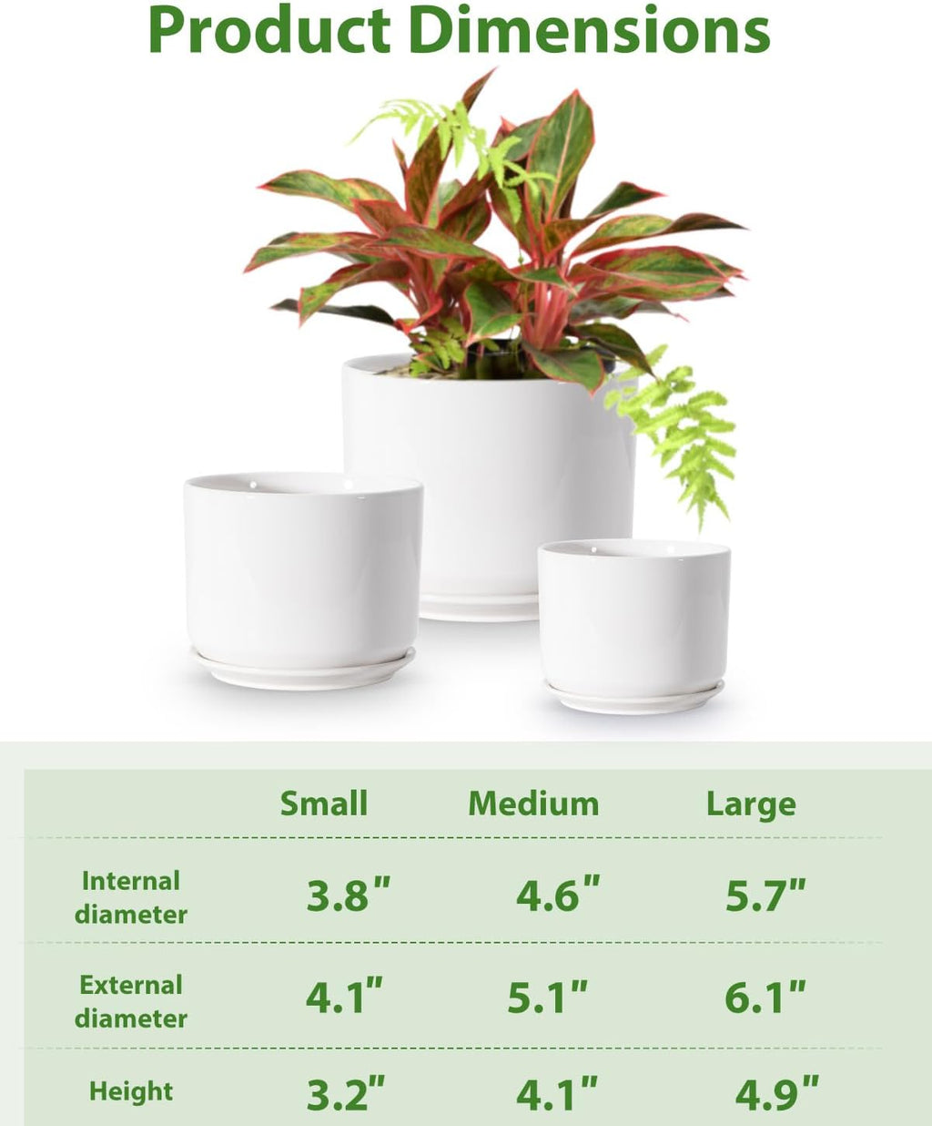 EFISPSS Plant Pots, 4+5+6 Inch Pots for Indoor Plants, Ceramic Planter Pot with Drainage Hole, Flower Pots for