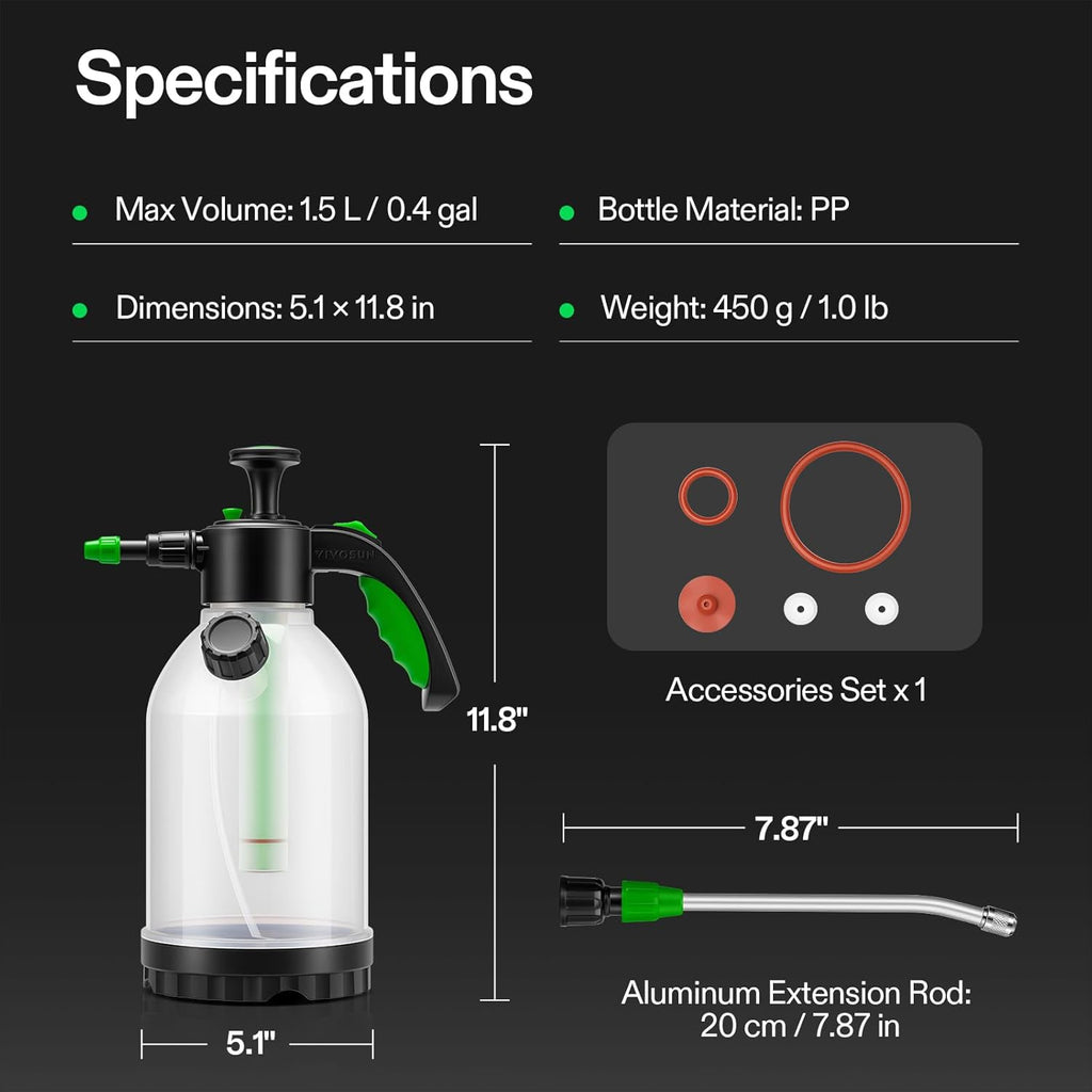 VIVOSUN 50oz Pump Sprayer, Portable Water Spray Bottle | for Spraying Plants, Flowers, Weeds and Cleaning, Hand Pump