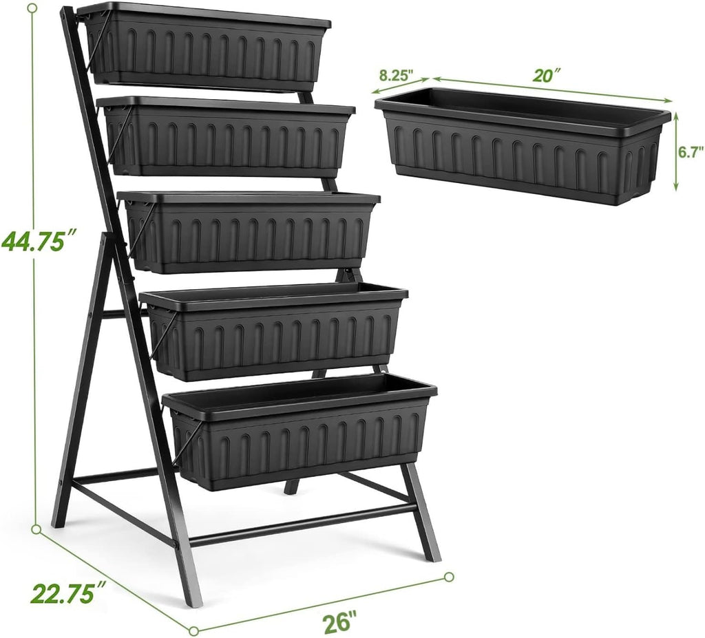 4FT Vertical Raised Garden Bed, 5 Tiers Elevated Planter Box, Black | Elevated Garden Bed Perfect for Patio Balcony