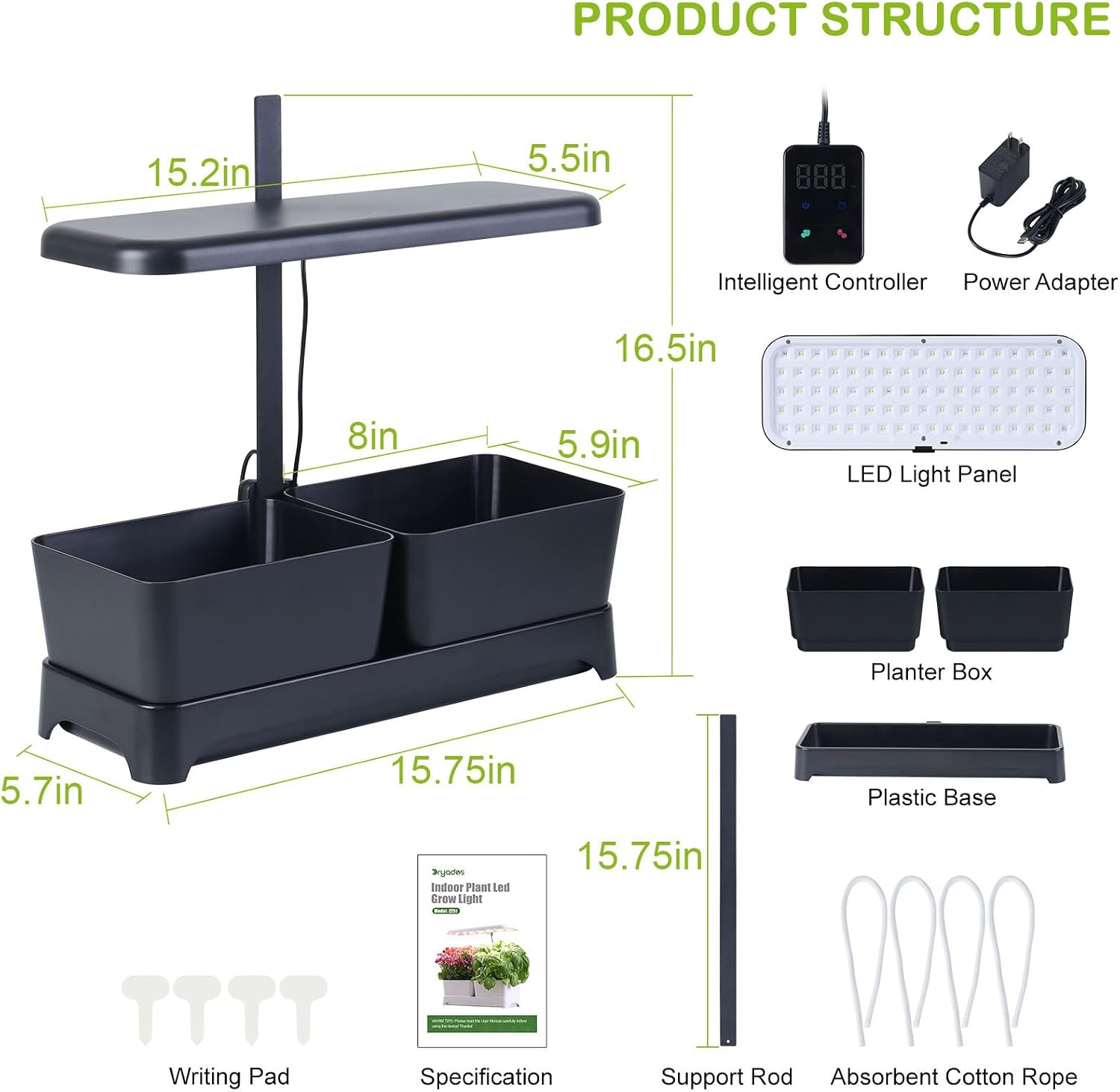 Indoor Herb Garden with Grow Light & Pots, Full Spectrum LED Planter for Kitchen Herbs & Houseplants, Height Adjustable