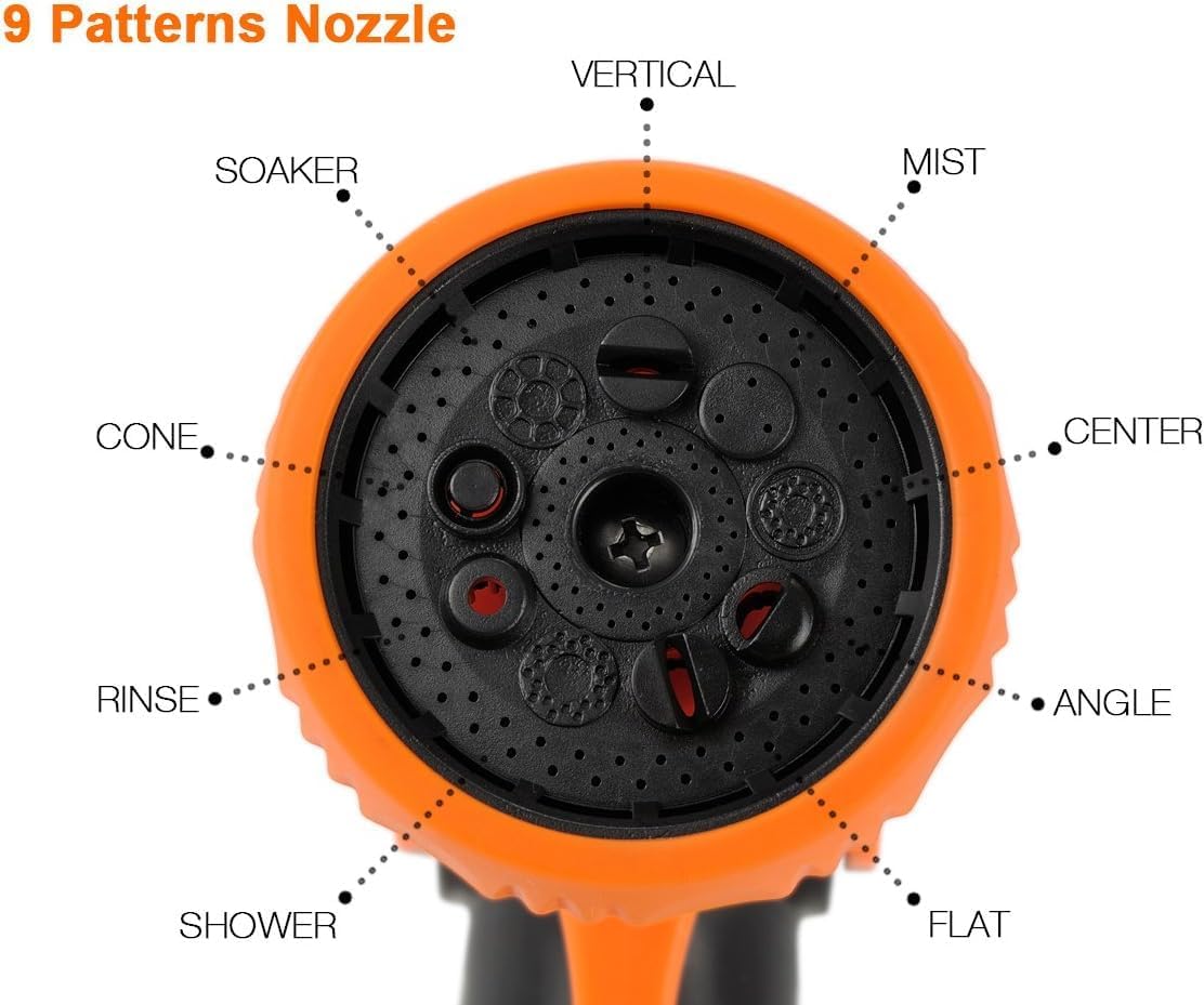 Giraffe Tools 3/4 Inch Garden Hose Nozzle with 9 Spray Patterns | Adjustable Flow Control for Watering, Car Washing