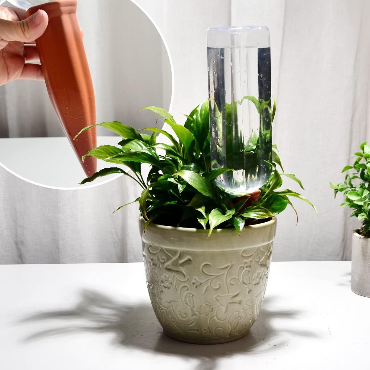 B SEPOR 6 Terracotta Watering Spikes with 6 PET Empty Bottles 33.8 Fl Oz 1000ml for Plant Self Irrigation Up to 10+ Days