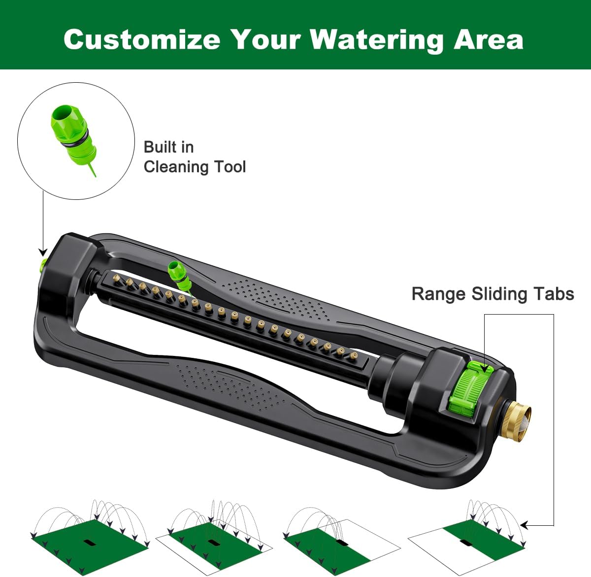 FANHAO Oscillating Sprinkler for Yard, Garden and Flower Beds, Covers Up to 3,600 sq. ft., Durable Lawn Sprinkler with