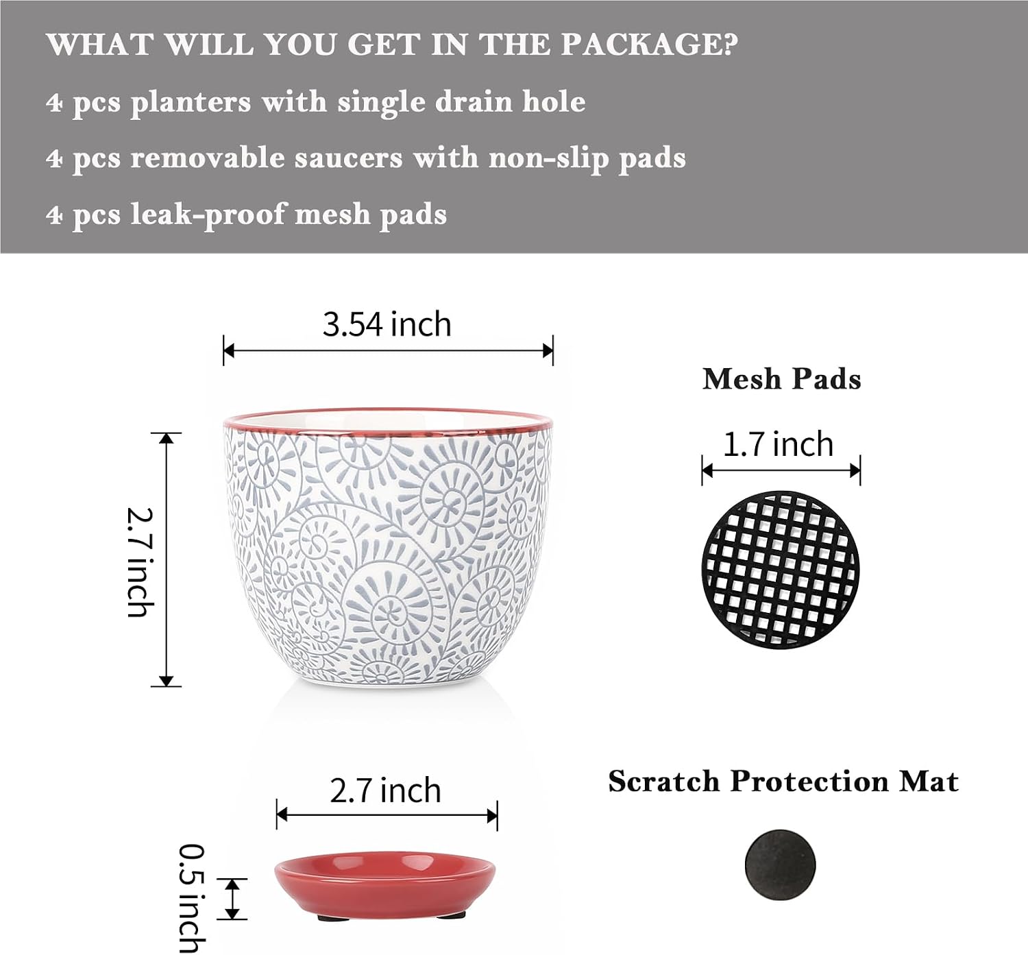 Selamica Ceramic Succulent Pots with Drainage Holes, Small Flower Pots 3.5 Inch Plant Pots for Indoor Plants with