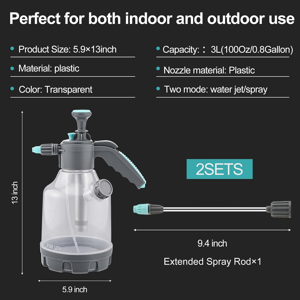2 Set 0.8 Gallon Pump Sprayer Handheld Plant Water Spray Bottles 3l Garden Adjustable Clear Pump Sprayers with Nozzle