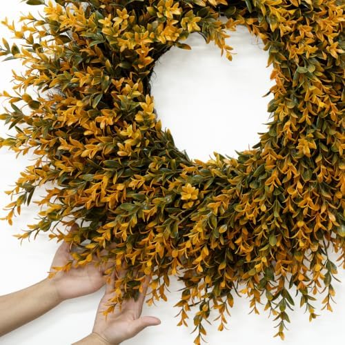 28'' Large Full Boxwood Wreath for Front Door Porch Window（Orange）
