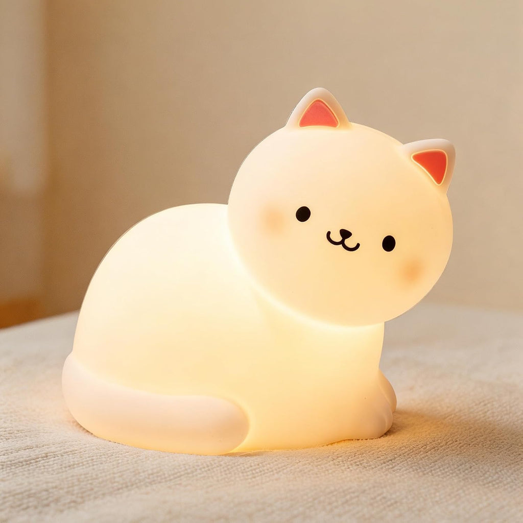 Cute Smile Cat Night Light RGB Rechargeable Soft for Nursery Bedroom
