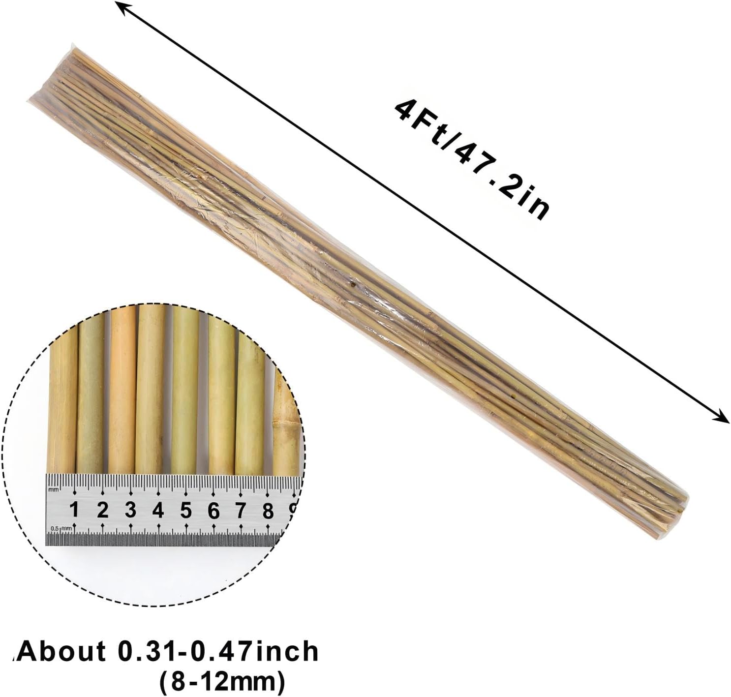 Natural Bamboo Poles, 4 Feet Bamboo Sticks for Plants, Wood Garden Stakes for Tomato, Bean, Flowers, Trees Potted and