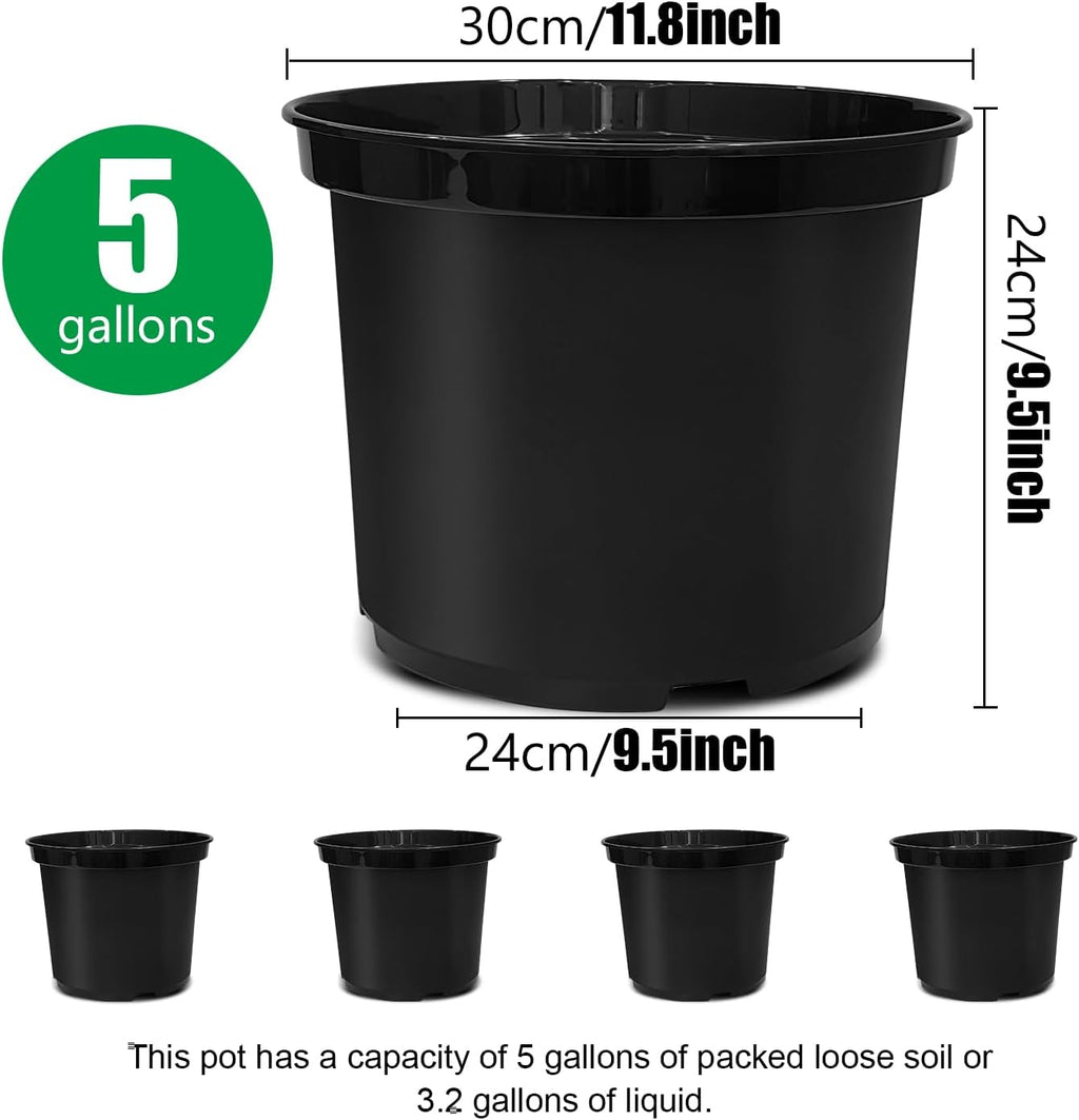 RooTrimmer 5 Gallon 12 Inch Plastic Nursery Pots, Plant Containers with Drainage Holes, Round Sturdy Garden Planters