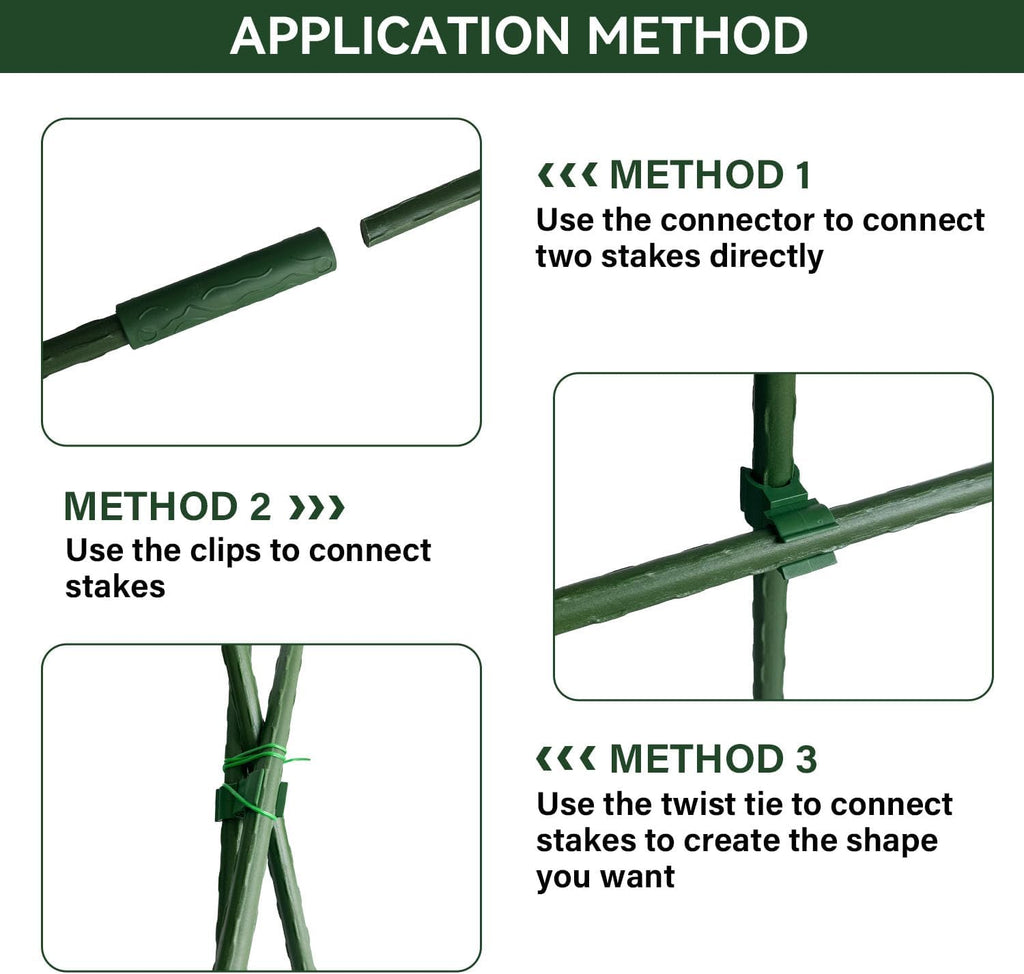 70 Pack Garden Stakes Set, 16 Inch Plant Stakes Support with 40 Connectors 30 Rotatable Clips 164ft Twist Tie for
