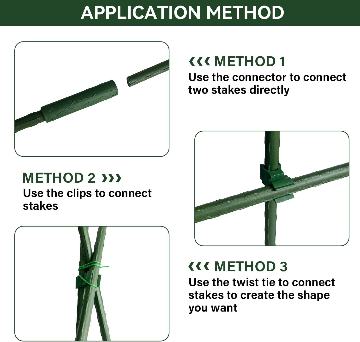 70 Pack Garden Stakes Set, 16 Inch Plant Stakes Support with 40 Connectors 30 Rotatable Clips 164ft Twist Tie for