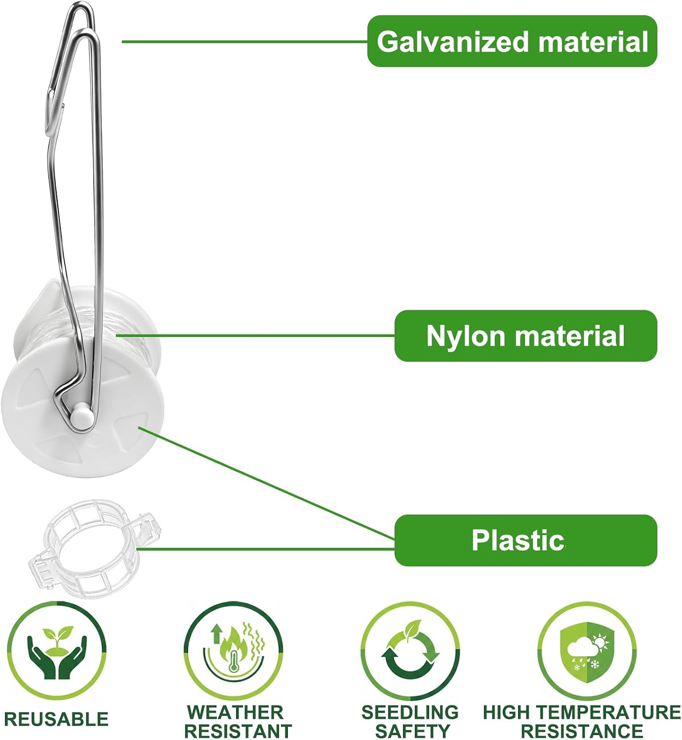 24 Pack Tomato Roller Hooks with 49.2 Feet String and 240 Pcs Clips for Tomato Support Trellis, Grape, Climbing Plants