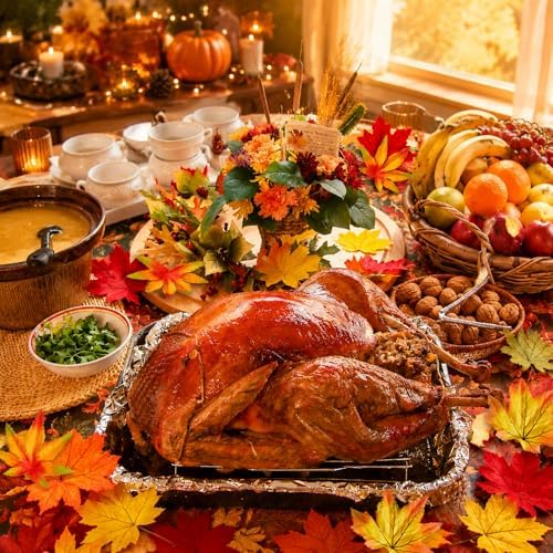 Fall Fake Leaves Maple Leaf Autumn Decor for Thanksgiving 200Pcs