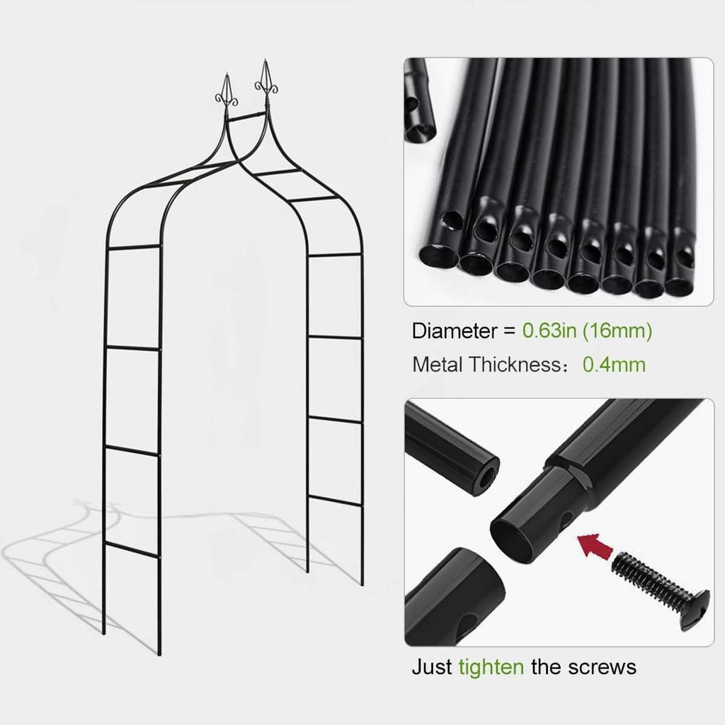Thick Gothic Pointed Metal Garden Arch Rust-Proof for Climbing Vines Roses | 8.5 ft H x 4.8 ft W, 16mm Steel Tube Arbor