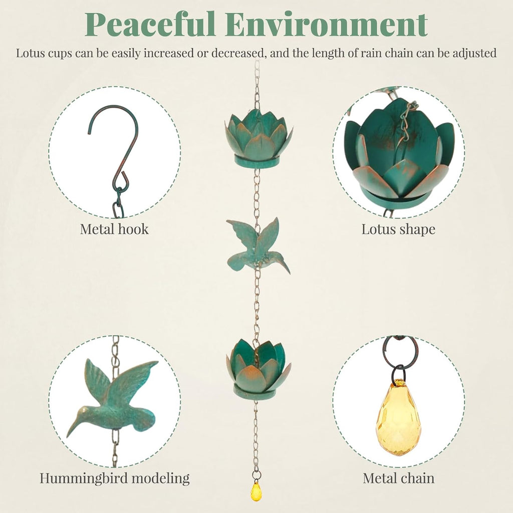 8.2FT Metal Hummingbird Rain Chain for Downspouts,Decorative Gutter Decor | Metal rain chain with hummingbird design