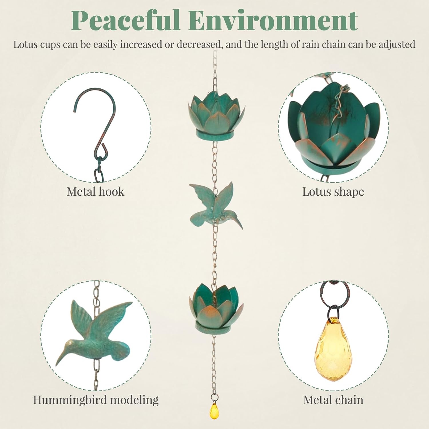 8.2FT Metal Hummingbird Rain Chain for Downspouts,Decorative Gutter Decor | Metal rain chain with hummingbird design