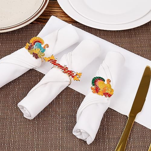 Thanksgiving Napkin Rings Set of 8, Thankful Napkin Rings with Words Metal Napkin Holders Gold Serviette Buckles for Thanksgiving Autumn Party Kitchen Dinner Table Decoration (Thankful)