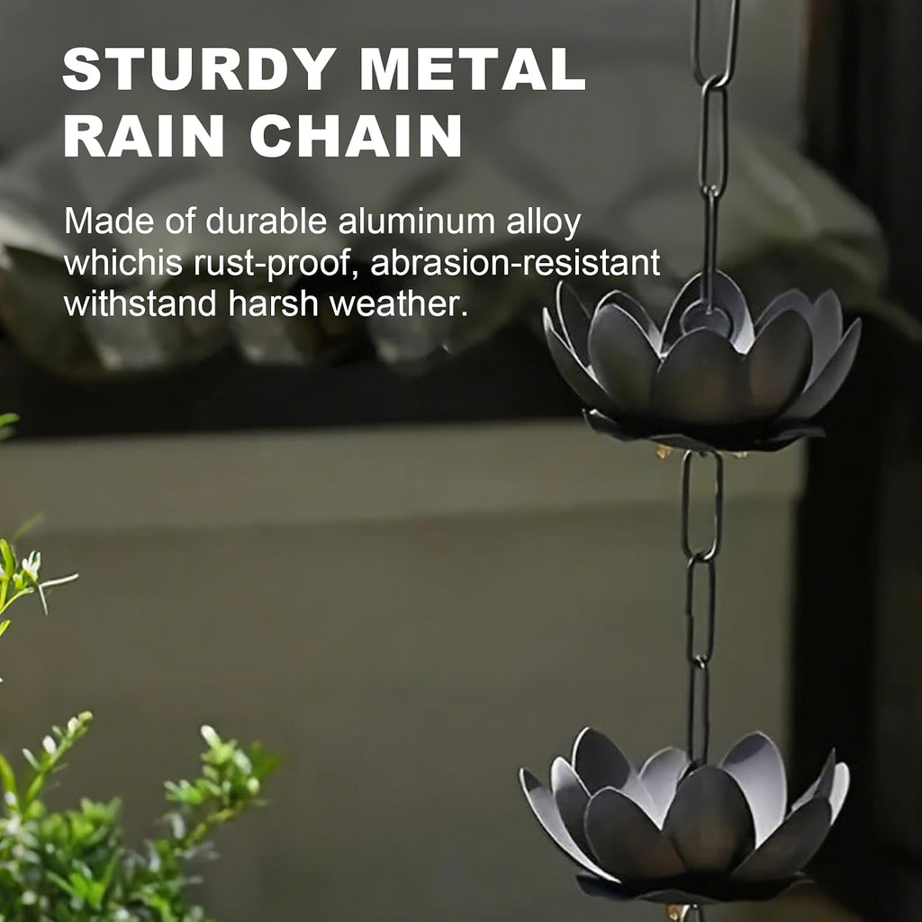 Lotus Rain Chain 3.93ft Rust Resistant Rain Catchers for Divert Water | Decorative Rain Chains with Heavy Crystal