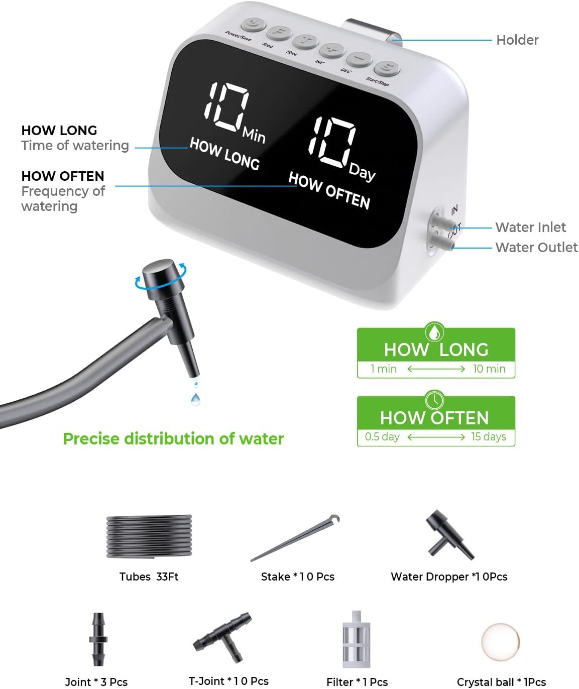 Automatic Watering System for Potted Plants, Plant Waterer, DIY Drip Irrigation Kit with Smart Timer, Waterproof LED